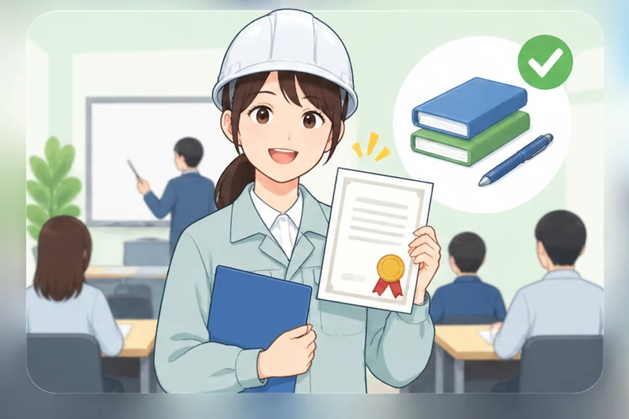 講習を受講して修了証を持つアスベスト調査員のイラスト